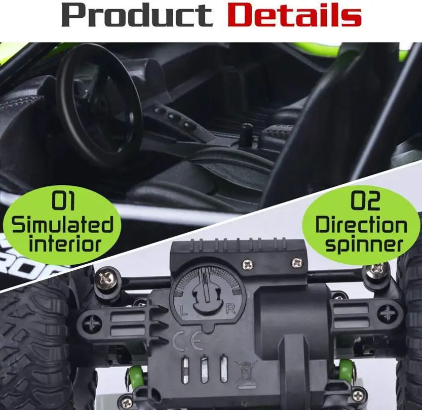 High-Speed 4WD RC Rock Crawler Car with LED Lights | Rechargeable Off-Road Remote Control Vehicle for Kids & Adults | All-Terrain Buggy Truck for Outdoor Fun & Racing